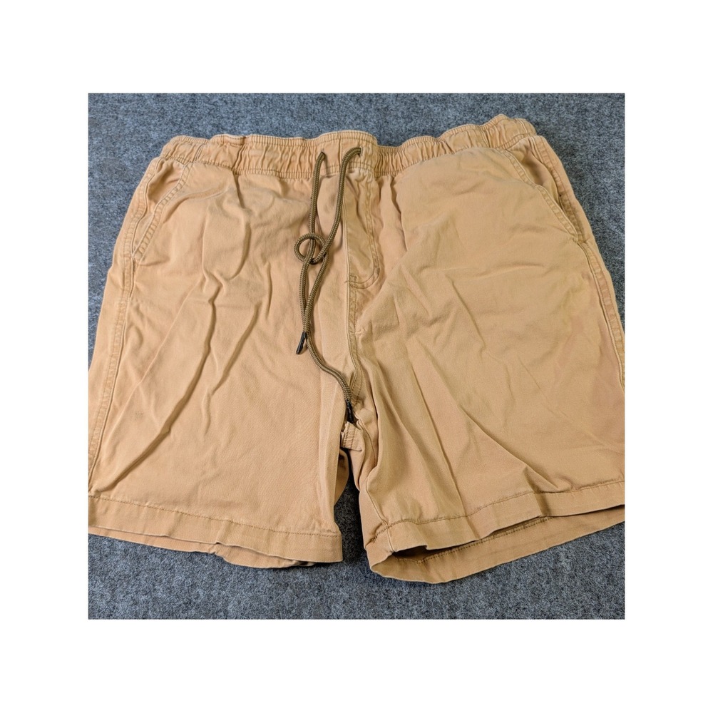 True Craft Mens Tan Khaki Elastic Waist Drawstring Twill Shorts Large 6 Inseam